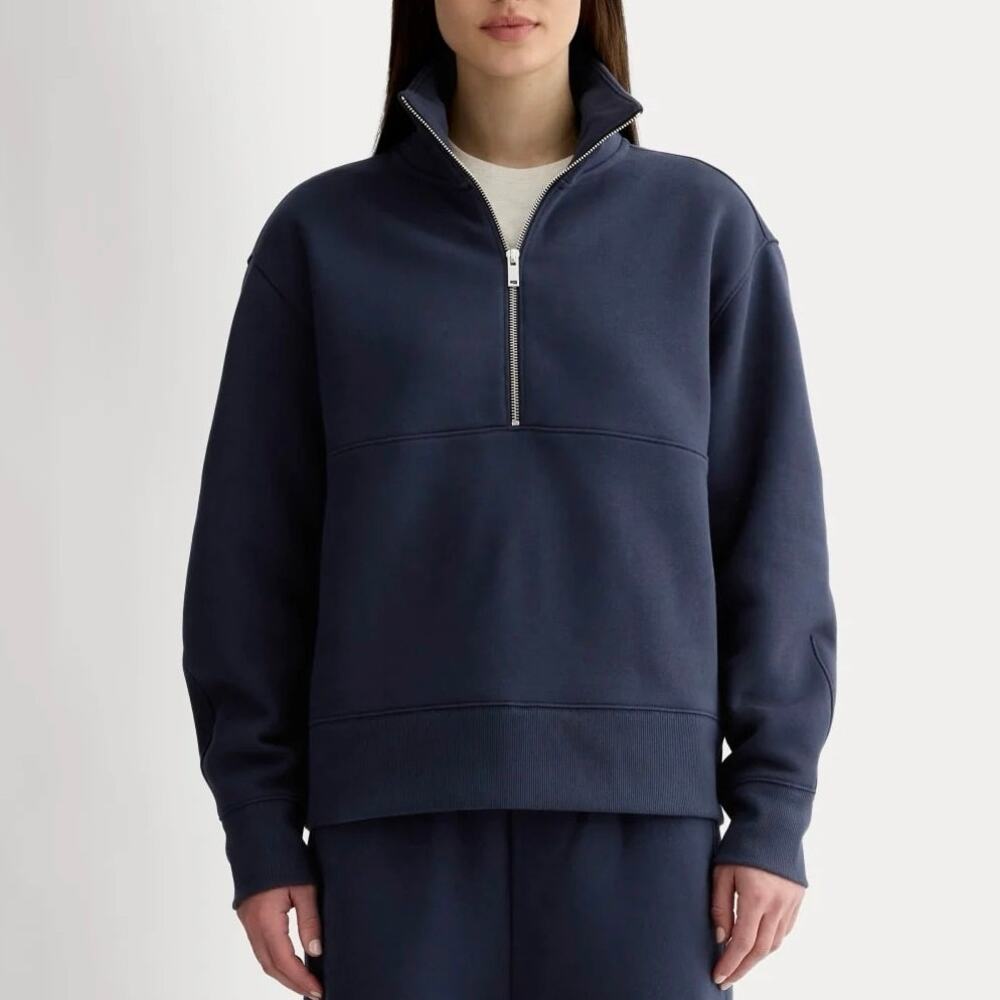Everlane Luxe Fleece Half-Zip Pullover Sweatshirt In Navy Blue Size XS